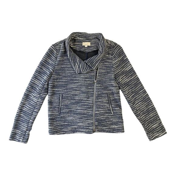 LOFT Womens Size Small Moto Style Boucle Asymmetrical Zip Jacket Blue EUC - Picture 1 of 6
